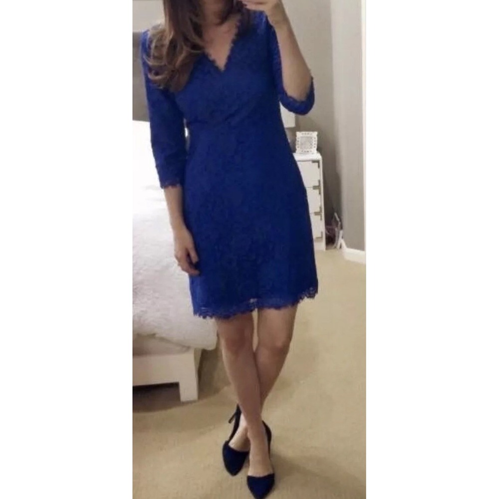Brixon Ivy Kahlia Cobalt Blue Lace Sheath Dress 3/4 Sleeve M New
